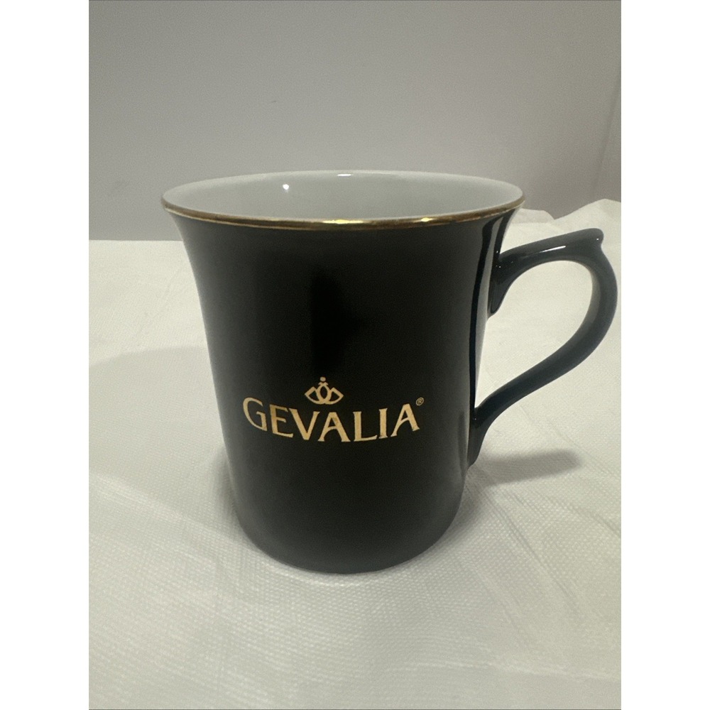 GEVALIA Kaffe Coffee Mug Tea Cup Black‎ with Gold Trim and Lettering